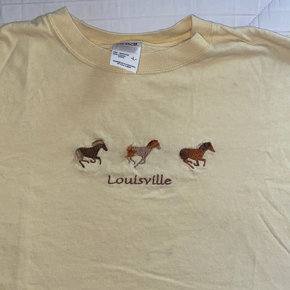 Embroidered Yellow T shirt, size Large, Louisville, Kentucky.